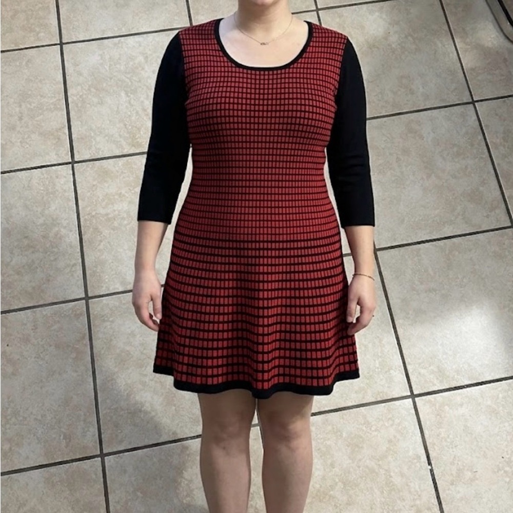 White House Black Market Red and Black Checkered Dress
